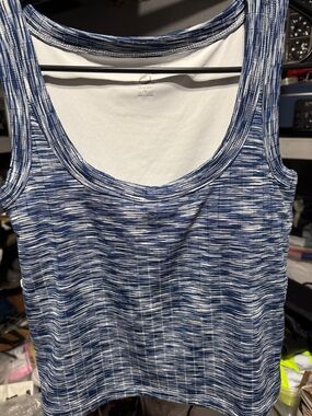 Lou & Grey Blue and White Space-Dye Scoop Neck Tank
